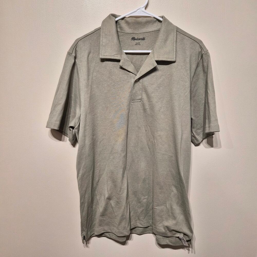 Madewell NWT Medium Sage Green Men's Polo Open Collar One Button 100% Cotton